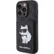 2. Karl Lagerfeld Saffiano Cardslots and Stand Monogram Choupette Case for iPhone 15 Pro Max - Black