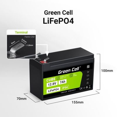 3. GREEN CELL LIFEPO4 CUBE BATTERY 7AH 12V/12.8V 89.6WH LFPGC12V7AH