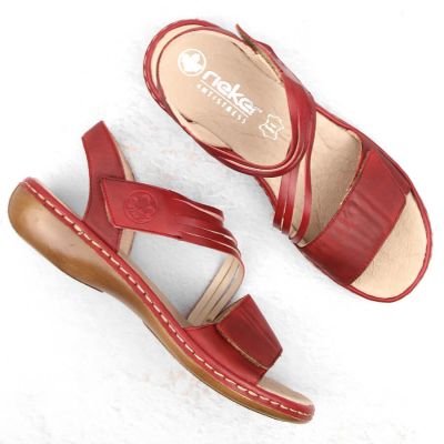 8. Rieker W RKR685 comfortable leather sandals red