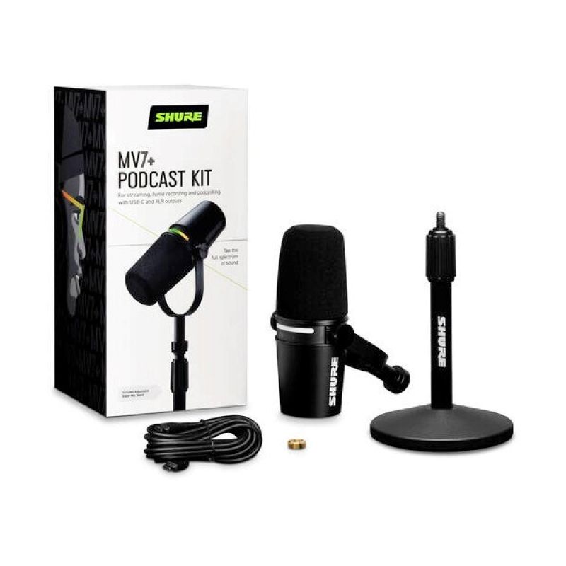 5. Shure MV7+-K-BNDL - Voice-Over/Vocal Microphone with XLR/USB-C Connector, Black + GATOR Desktop Stand