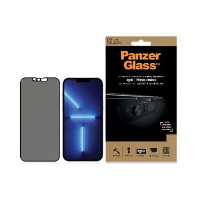PanzerGlass E2E Microfracture Tempered Glass for iPhone 13 Pro Max Case Friendly CamSlider Privacy Antibacterial - Black