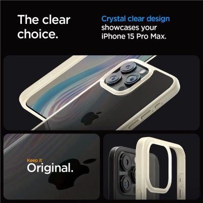 2. Spigen Crystal Hybrid Case for iPhone 15 Pro Max - Clear Beige