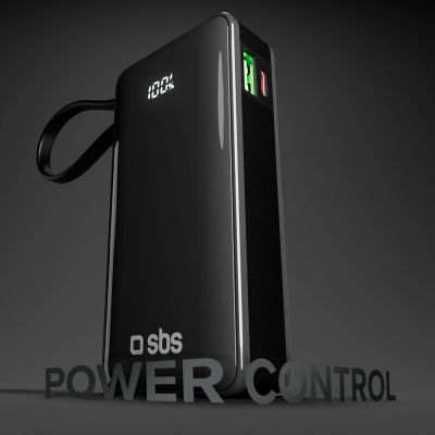 5. Powerbank SBS 10000 mAh 20W with built-in USB-C cable and digital display - black