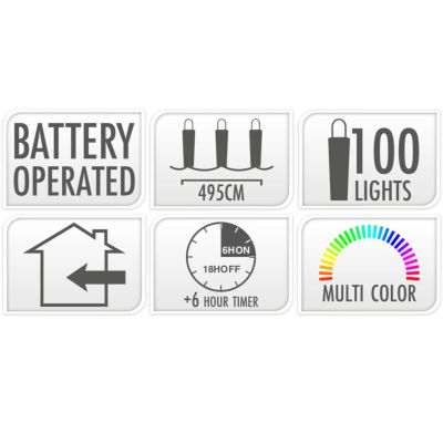 6. BATTERY-OPERATED WIRE LAMPS GARLAND 100 LED MULTICOLOR TIMER