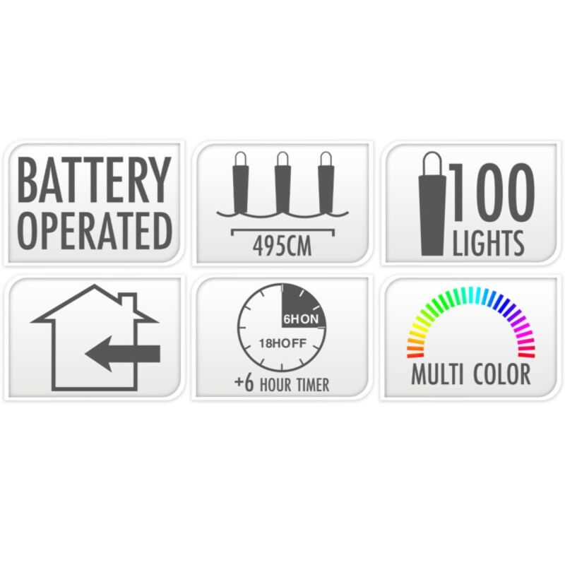 6. BATTERY-OPERATED WIRE LAMPS GARLAND 100 LED MULTICOLOR TIMER