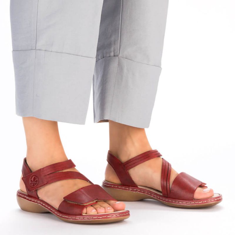 17. Rieker W RKR685 comfortable leather sandals red