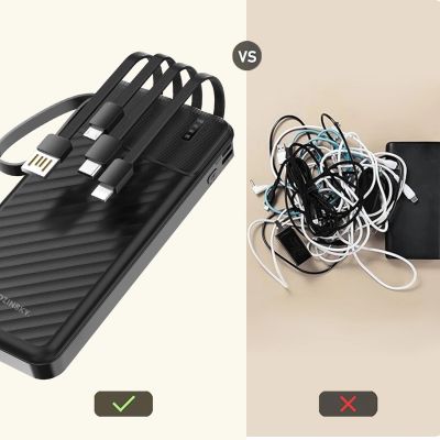 5. Wozinsky W11-B 10000mAh 10W Powerbank with Built-in Cables and Flashlight - Black