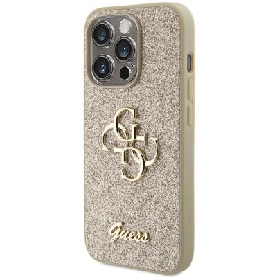 2. Guess Glitter Script Big 4G iPhone 15 Pro Case - Gold
