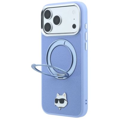 2. Karl Lagerfeld with Ring Stand 360 Choupette Head Pin MagSafe Case for iPhone 18 Pro / 17 Pro - Light Blue
