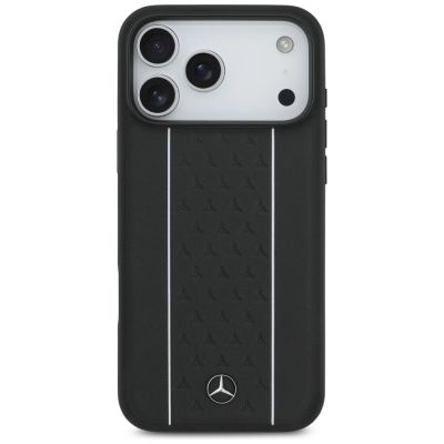 3. Mercedes Leather Star Pattern Stripes MagSafe Case for iPhone 17 Pro Max - Black