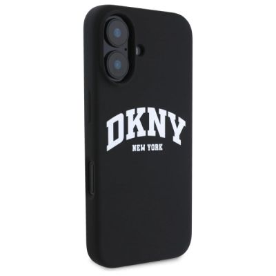4. DKNY Silicone White Printed Logo MagSafe iPhone 16 Case - Black