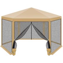 HEXAGONAL GARDEN PAVILION 2x2x2x2.5M WITH MOSQUITO NET BEIGE