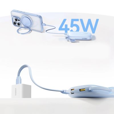 9. Baseus EnerFill FC21 Qpow 3 Ultra 10000mAh 45W Power Bank with Detachable USB-C/ Lightning Cable - Blue