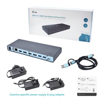 7. i-tec CADUAL4KDOCK Wired Docking Station USB 3.2 Gen 1 (3.1 Gen 1) Type-C Black, Turquoise