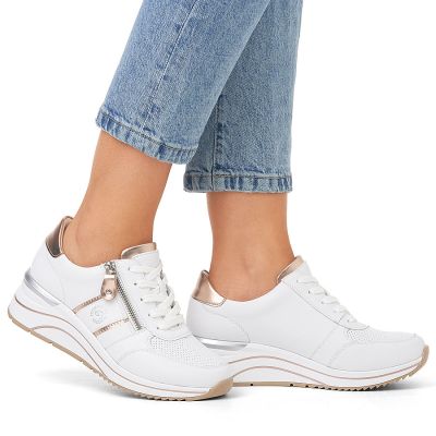 6. Women's leather wedge sneakers white Remonte Rieker D0T04-80