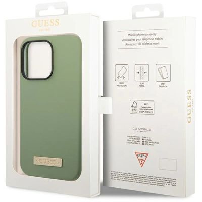 8. Guess Silicone Logo Plate MagSafe case for iPhone 14 Pro Max - green