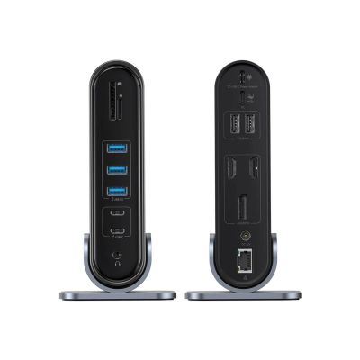 12. Baseus UnionJoy USB-C Docking Station 2xHDMI4K@60Hz 1xDP4K@60Hz 3xUSB-A3.0 2xUSB-C3.0 2xUSB-A2.0 1xRJ45 PD PC 1xSD+TF 1x3.5mm minijack - gray