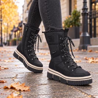 8. Water-resistant women’s snow boots with thick sole, black, Rieker Y6380-00