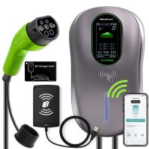 Qoltec EV Charging Station Type2 for electric cars and hybrids | 22kW | LCD | 2 EV Cards | 3 phases | Wallbox | Hotel system | 5m