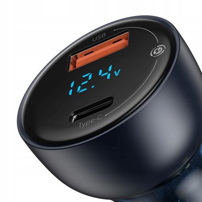 7. Baseus Particular 65W USB-A USB-C QC PPS Car Charger with Digital Display - Dark Gray