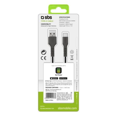 2. SBS TECABLEMICROC15K USB-A - USB-C Cable 1.5m - Black