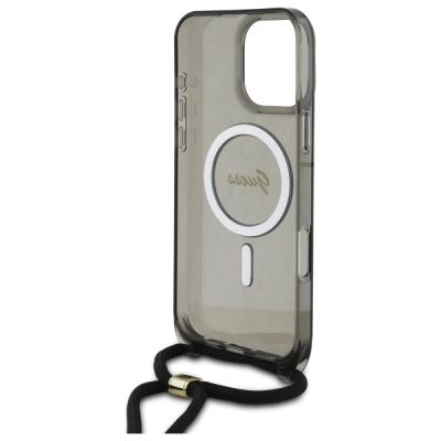 6. Guess Crossbody Cord Script MagSafe Case for iPhone 16 Pro Max - Black