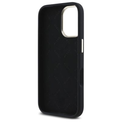 7. Guess Silicone Script Metal Logo & Frame Case for iPhone 16 - Black