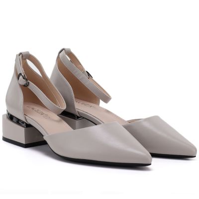 3. Women's beige block heel pumps with strap Vinceza 62278