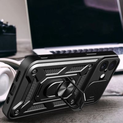 6. Hybrid Armor Camshield iPhone 17 Case with Stand and Camera Cover - Black