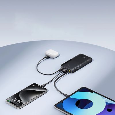 15. Baseus Bipow 2 10000mah 20W Powerbank with Digital Display with Built-in USB-C Cable - Black