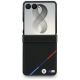 2. BMW M Leather Perforated Tricolor Stripe Metal Logos MagSafe Case for Samsung Galaxy Z Flip 8 - Black