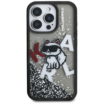3. Karl Lagerfeld Liquid Glitter Choupette Logo Case for iPhone 16 Pro - Black
