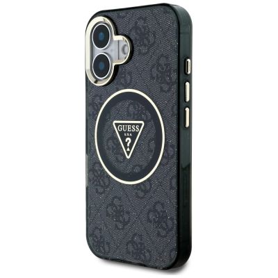 2. Guess IML Metal Glitter 4G Circle Triangle MagSafe Case for iPhone 16 - Black