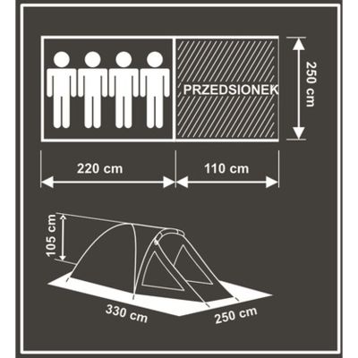 41. 4-PERSON COMFORT TENT 330x250x105CM ENERO CAMP