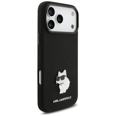 4. Karl Lagerfeld Silicone Choupette Metal Pin Case for iPhone 18 Pro Max / 17 Pro Max – Black