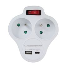 ESPERANZA ELECTRIC SPLITTER 2 OUTLETS USB-C USB-A ON WHITE ELK311W