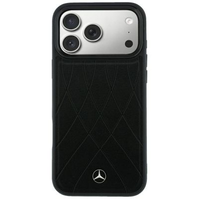 3. Mercedes Leather Crossed Lines MagSafe Case for iPhone 17 Pro Max / 18 Pro Max - Black