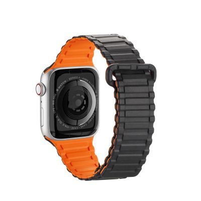 2. Dux Ducis Strap (Armor Version) Apple Watch SE Strap, 9, 8, 7, 6, 5, 4, 3, 2, 1 (41, 40, 38 mm) Silicone Magnetic Band Bracelet Black/Orange
