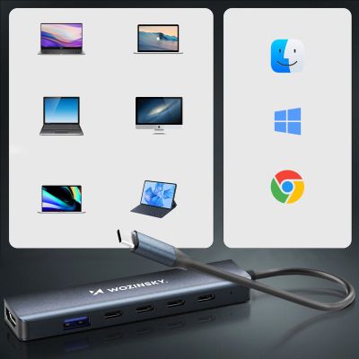 6. USB-C 6 in 1 Hub Wozinsky WHBC10Y4S Multifunctional, Aluminum, with 25 cm Cable - Gray
