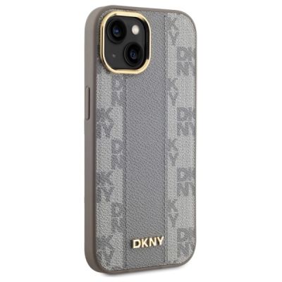 4. DKNY Leather Checkered Mono Pattern MagSafe iPhone 15 Plus Case - Beige