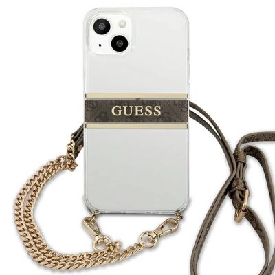 3. Guess GUHCP13SKC4GBGO iPhone 13 mini 5.4" Transparent hardcase 4G Brown Strap Gold Chain