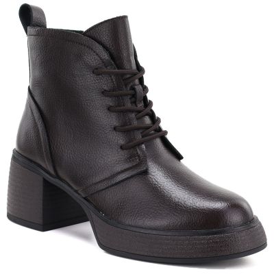 Women's leather ankle boots on a platform, insulated, brown, D&A S.Barski CR62-3368