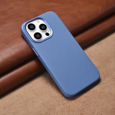 15. iCarer Litchi Premium Leather Case iPhone 14 Pro Max Magnetic Leather Case with MagSafe Light Blue (WMI14220712-LB)