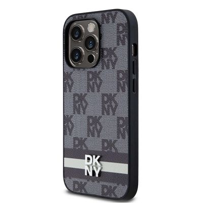 2. DKNY Leather Checkered Mono Pattern & Printed Stripes iPhone 14 Pro Case - Black