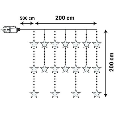 23. CHRISTMAS TREE LIGHTS LIGHT CURTAIN 200x200 CM 415LED WARM WHITE STARS