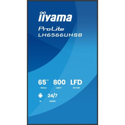 3. iiyama LH6566UHSB-B1AG signage display Flat panel Digital Signage 165.1 cm (65") LCD Wi-Fi 800 cd/m2 4K Ultra HD Black Built-in processor Android 24/7