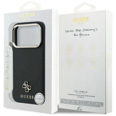 8. Guess Saffiano Small 4G & Classic Logo MagSafe Case for iPhone 17 Pro Max / 18 Pro Max - Black