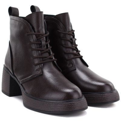 9. Women's leather ankle boots on a platform, insulated, brown, D&A S.Barski CR62-3368
