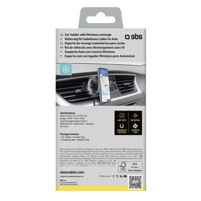 2. Smartphone holder with inductive charger SBS TESUPFANWIR15W 15W for air vent, with cooling - black