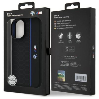 8. BMW Silicone Hexagon Blue Line MagSafe iPhone 16 Case - Black